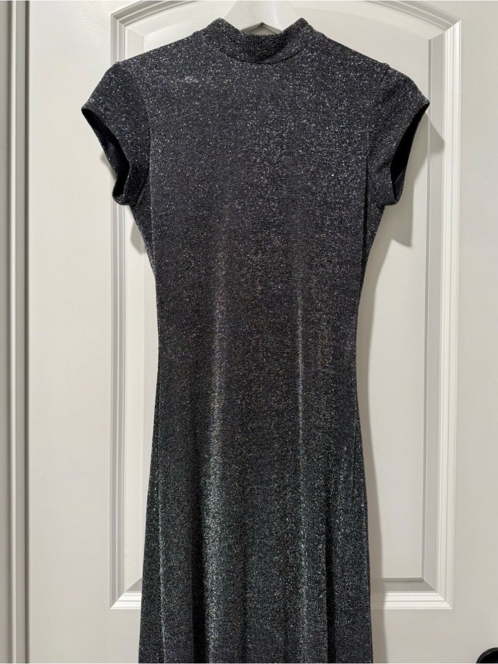 Hugo Buscati Metallic Black Mock-Neck Midi Dress